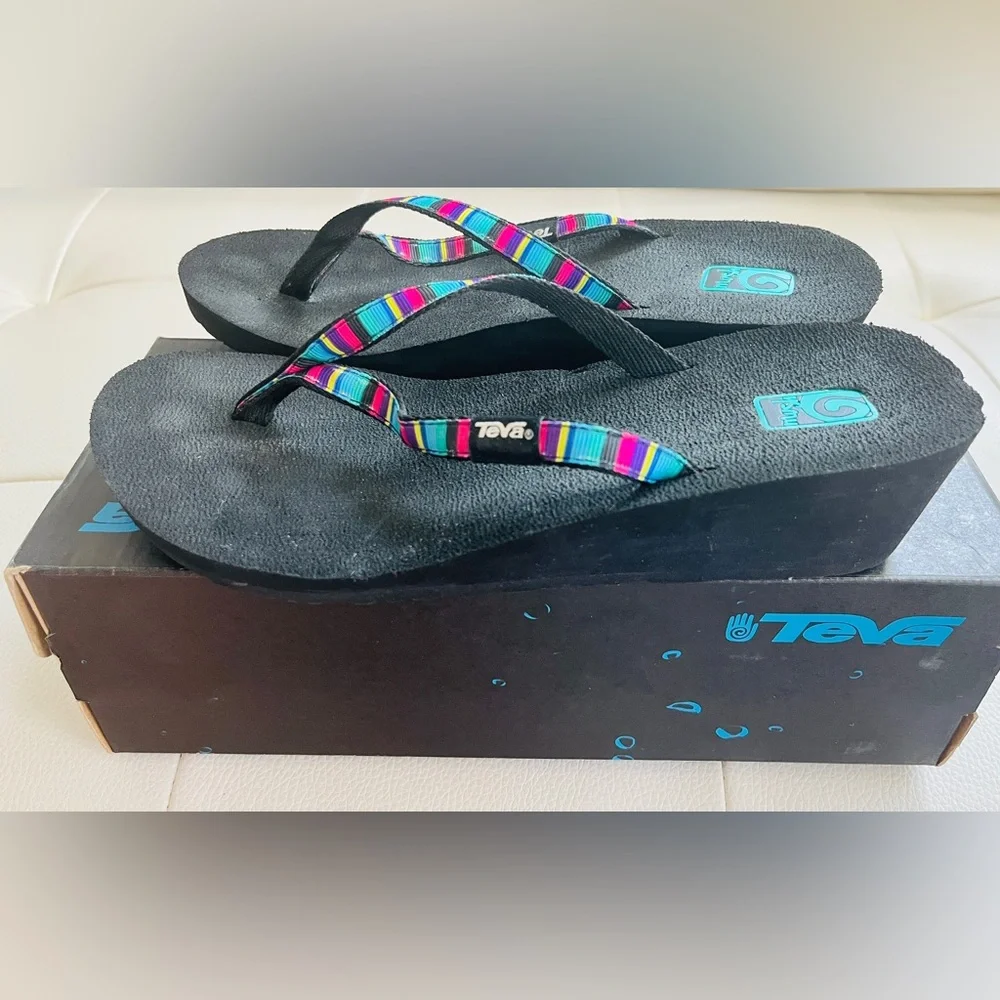 Teva Women's Black and Multicolor Flip Flops - Picture 2 of 5